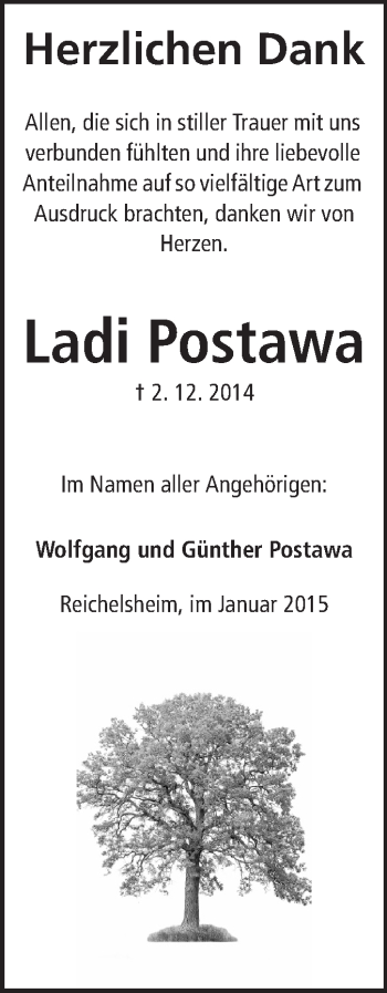 Traueranzeige von Ladi Postawa von Odenwälder Echo