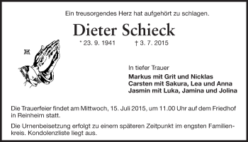 Traueranzeige von Dieter Schieck von Echo-Zeitungen (Gesamtausgabe)