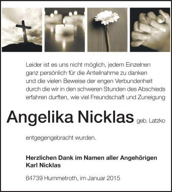 Traueranzeige von Angelika Nicklas von Echo-Zeitungen (Gesamtausgabe)