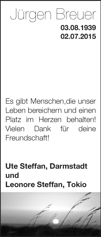 Traueranzeige von Jürgen Breuer von Starkenburger Echo