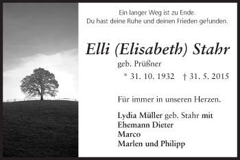 Traueranzeige von Elli Stahr von Echo-Zeitungen (Gesamtausgabe)
