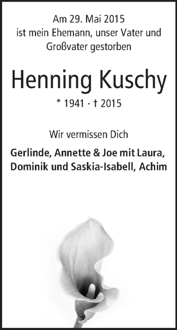 Traueranzeige von Henning Kuschy von Rüsselsheimer Echo, Groß-Gerauer-Echo, Ried Echo