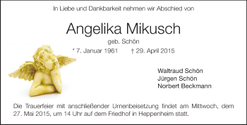 Traueranzeige von Angelika Mikusch von Starkenburger Echo
