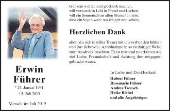 Traueranzeige von Erwin Führer von Echo-Zeitungen (Gesamtausgabe)