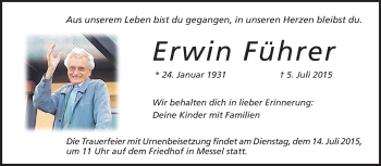 Traueranzeige von Erwin Führer von Echo-Zeitungen (Gesamtausgabe)