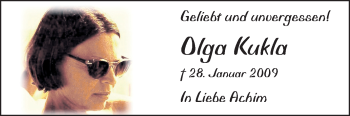 Traueranzeige von Olga Kukla von Echo-Zeitungen (Gesamtausgabe)