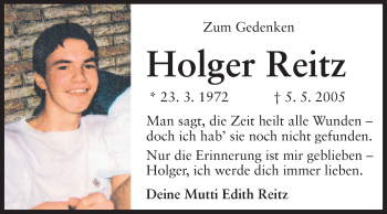 Traueranzeige von Holger Reitz von Echo-Zeitungen (Gesamtausgabe)