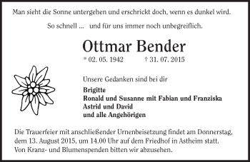 Traueranzeige von Ottmar Bender von trauer.echo-online.de