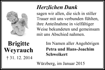 Traueranzeige von Brigitte Weyrauch von Odenwälder Echo