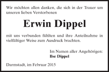 Traueranzeige von Erwin Dippel von Echo-Zeitungen (Gesamtausgabe)