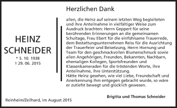 Traueranzeige von Heinz Schneider von trauer.echo-online.de
