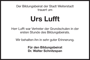 Traueranzeige von Urs Lufft von Echo-Zeitungen (Gesamtausgabe)