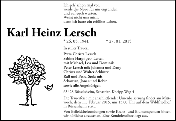 Traueranzeige von Karl-Heinz Lersch von Rüsselsheimer Echo, Groß-Gerauer-Echo, Ried Echo