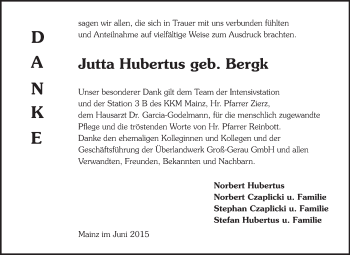 Traueranzeige von Jutta Hubertus von Rüsselsheimer Echo, Groß-Gerauer-Echo, Ried Echo