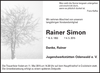 Traueranzeige von Rainer Simon von Odenwälder Echo