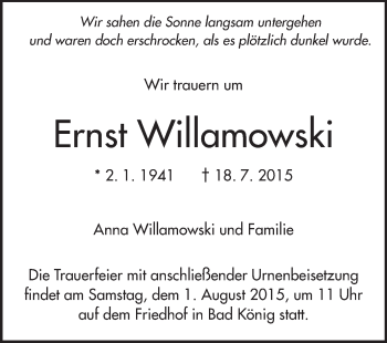 Traueranzeige von Ernst Willamowski von Odenwälder Echo