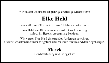 Traueranzeige von Elke Held von Echo-Zeitungen (Gesamtausgabe)