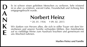 Traueranzeige von Norbert Heinz von Rüsselsheimer Echo, Groß-Gerauer-Echo, Ried Echo