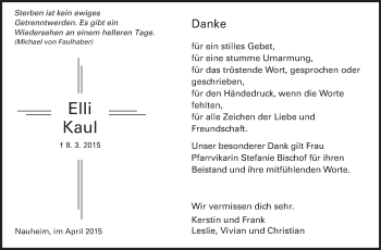 Traueranzeige von Elli Kaul von Rüsselsheimer Echo, Groß-Gerauer-Echo, Ried Echo