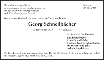 Traueranzeige von Georg Schnellbächer von Echo-Zeitungen (Gesamtausgabe)