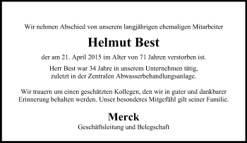 Traueranzeige von Helmut Best von Echo-Zeitungen (Gesamtausgabe)