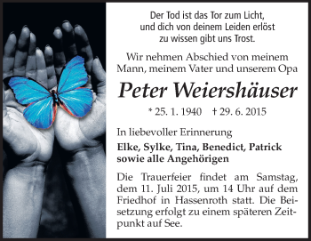 Traueranzeige von Peter Weiershäuser von Odenwälder Echo