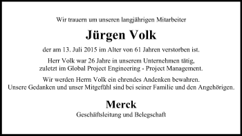 Traueranzeige von Jürgen Volk von Echo-Zeitungen (Gesamtausgabe)
