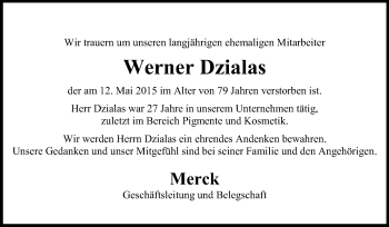 Traueranzeige von Werner Dzialas von Echo-Zeitungen (Gesamtausgabe)