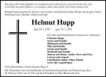 Traueranzeige von Helmut Hupp von Odenwälder Echo