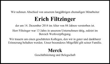 Traueranzeige von Erich Filtzinger von Echo-Zeitungen (Gesamtausgabe)