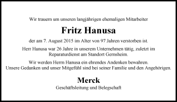 Traueranzeige von Fritz Hanusa von trauer.echo-online.de
