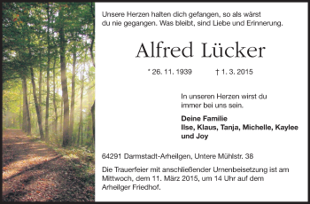 Traueranzeige von Alfred Lücker von Echo-Zeitungen (Gesamtausgabe)