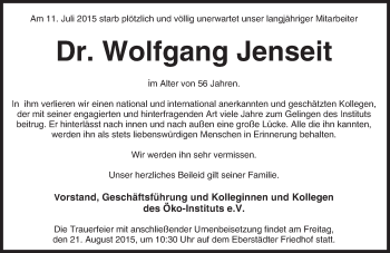 Traueranzeige von Wolfgang Jenseit von trauer.echo-online.de