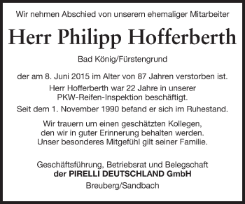 Traueranzeige von Philipp Hofferberth von Odenwälder Echo