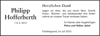 Traueranzeige von Philipp Hofferberth von Odenwälder Echo