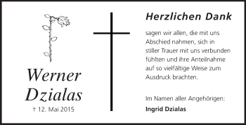 Traueranzeige von Werner Dzialas von Echo-Zeitungen (Gesamtausgabe)