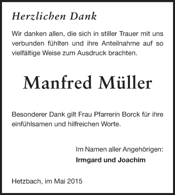 Traueranzeige von Manfred Müller von Odenwälder Echo