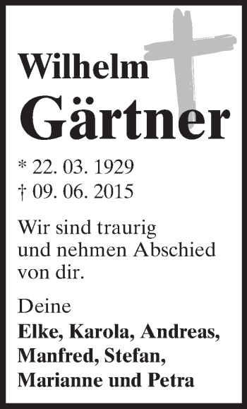 Traueranzeige von Gärtner Wilhelm von Echo-Zeitungen (Gesamtausgabe)