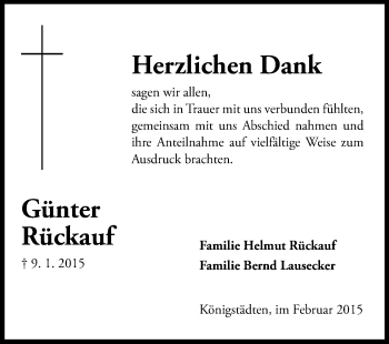 Traueranzeige von Günter Rückauf von Rüsselsheimer Echo, Groß-Gerauer-Echo, Ried Echo