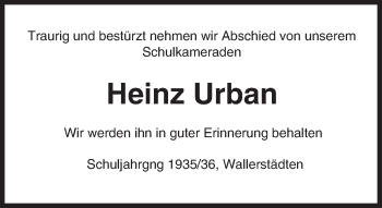 Traueranzeige von Heinz Urban von trauer.echo-online.de