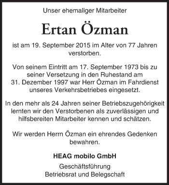 Traueranzeige von Ertan Özman von trauer.echo-online.de