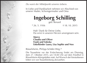 Traueranzeige von Ingeborg Schilling von trauer.echo-online.de