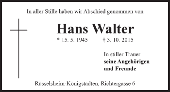 Traueranzeige von Hans Walter von trauer.echo-online.de