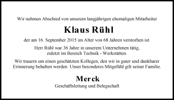 Traueranzeige von Klaus Rühl von trauer.echo-online.de