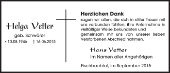 Traueranzeige von Helga Vetter von trauer.echo-online.de