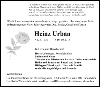 Traueranzeige von Heinz Urban von trauer.echo-online.de