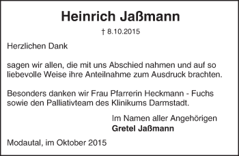 Traueranzeige von Heinrich Jaßmann von trauer.echo-online.de