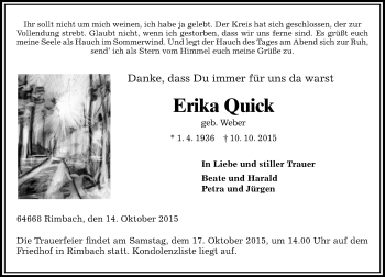Traueranzeige von Erika Quick von trauer.echo-online.de