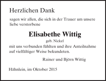 Traueranzeige von Elisabethe Wittig von trauer.echo-online.de