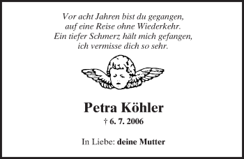 Traueranzeige von Petra Köhler von  Mainz